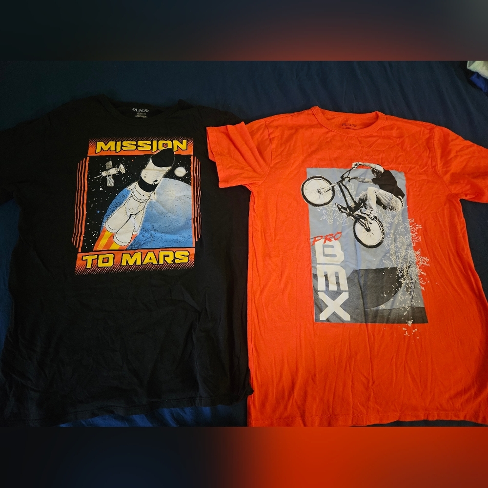 Childrens Place Black and Orange Kids T-Shirts - Space and BMX Designs